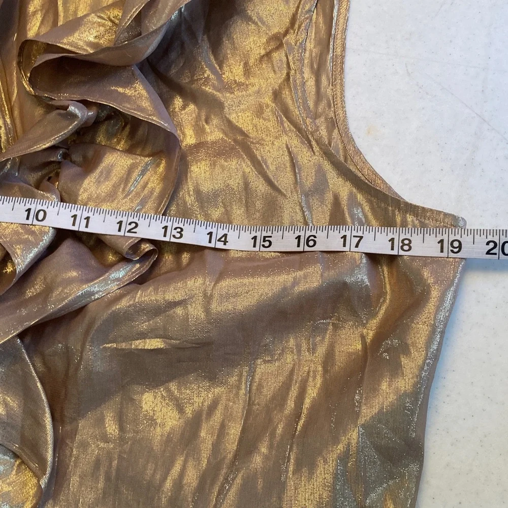 Lauren Ralph Lauren Silk & Metallic Gold Ruffled Blouse - Picture 6 of 8